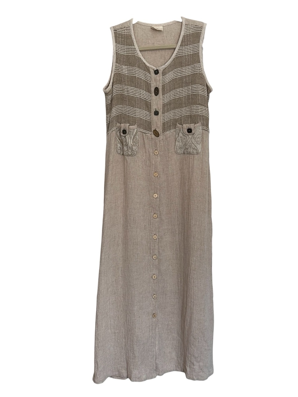 Pear Women’s Boho Linen Blend Button Front Maxi Dress Sz S